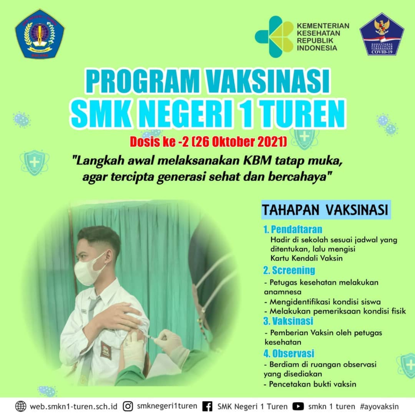 Sukseskan program Vaksinasi SMK Negeri 1 Turen Dosis 2