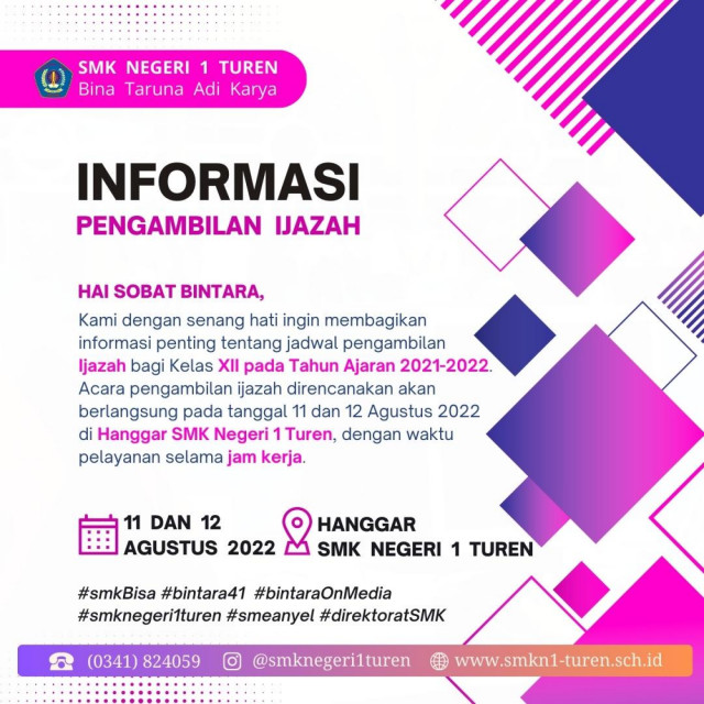 Jadwal Pengambilan Ijazah Kelas XII Tahun Ajaran 2021-2022
